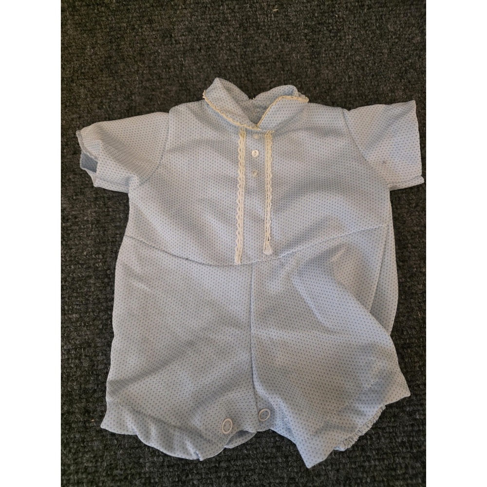 Fawn Togs Romper Infant Boys Newborn Blue Dot‎ Lace Collar Bubble One Piece